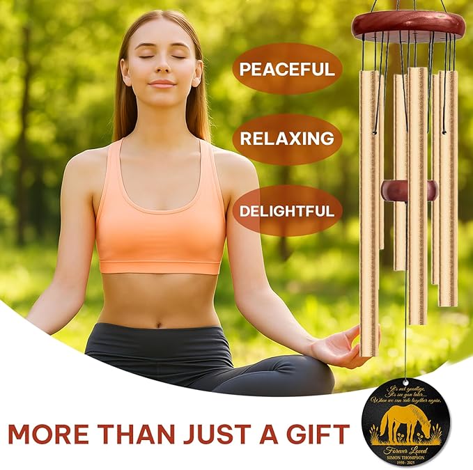 Personalized Horse Memorial Wind Chimes for Outdoors – Custom Engraved Name & Years Sympathy Gift – Soothing Outdoor Memory Chimes for Bereavement – Meaningful Tribute Keepsake for Family & Friends