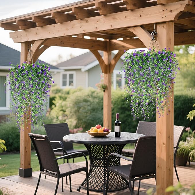 Artificial Hanging Flowers, 3 Pcs Fake Hanging Plants Decor, Artificial Vines for Outdoors, UV Resistant No Fade Artificial Fake Hanging for Indoor Decoration Outdoor Porch Courtyard (Purple)