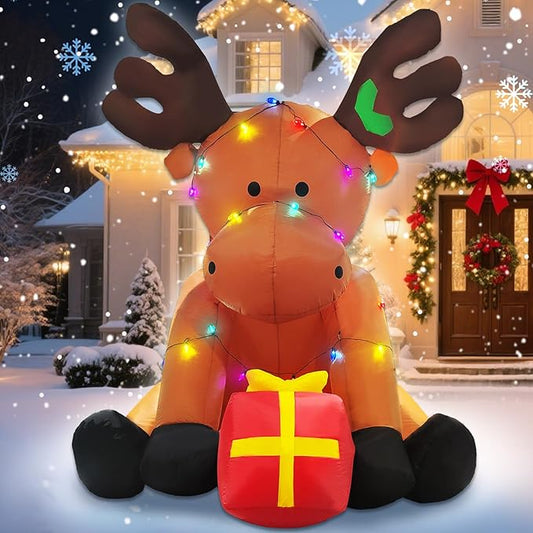 Christmas Inflatable Outdoor Decorations, 8 FT Giant Inflatables Reindeer Yard Decor with Colorful String Lights, Blow up LED Lights Holiday Decorations for Indoor Outside Lawn Garden