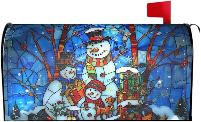 Giwawa Winter Snowman Mailbox Covers Christmas Mailbox Wrap Stained Glass Holiday Mailbox Xmas Decorations Happy New Year Mail Box Cover Magnetic Oversized 25.5 x 21