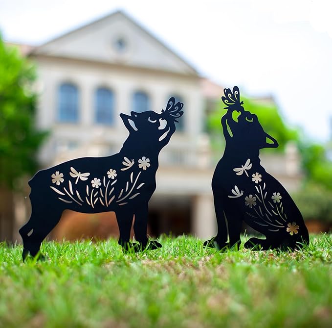Dog Metal Garden Stakes Decorative, Gifts for Women/Men/Dog Lovers Gifts,Black French Bulldog Silhouette Statues Garden Decor for Outside,Outdoor Decor,Yard Art,Patio,Lawn Ornaments