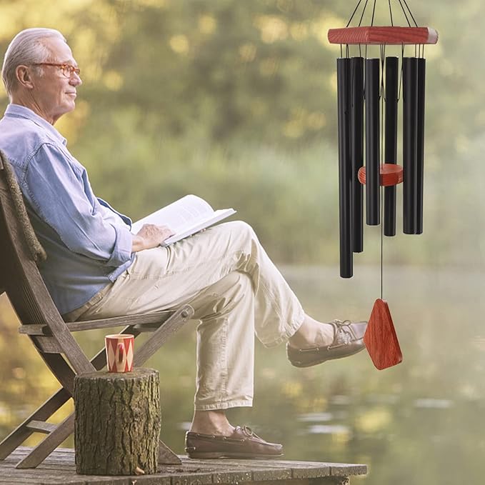 ASTARIN Wind Chimes for Outside, 30" Black Aluminium Wind Chime with Wind Catcher, Outdoor Garden Patio Decoration Windchimes, Classic Zen Gift for Men and Women