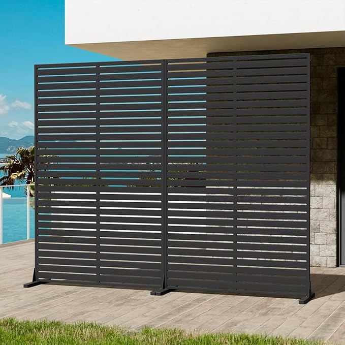 Outdoor Privacy Screen 72" H×47" W HDPE Freestanding Decorative Privacy Fence with Steel Poles and Stand 6 Panel, Air Conditioner Fence Panels, Privacy Screen for Patio Backyard,Balcony, Pool