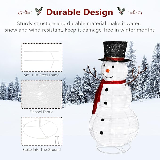 VINGLI 4FT Lighted Christmas Snowman Outdoor Decorations, Prelit 90 LED Snowman Decor with Stakes, Weatherproof Indoor Outdoor Yard Lawn Garden Patio Pathway Front Porch Xmas Holiday Display