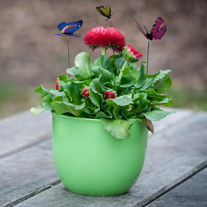 Butterfly Stakes Outdoor Yard Planter Flower Pot Bed Garden Decor Butterflies Christmas Decorations, Artificial Butterflies on Metal Wire Plant Stake Stems-Multicolor (2.8 Inch 100pcs)