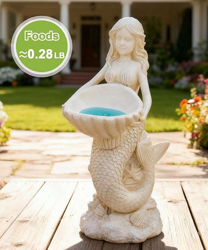 Nacome Solar Mermaids Birdbath Garden Decor: Outdoor Statues Ornaments for Outside Decorations Yard Art Lawn Porch Patio Balcony - Birthday Gifts for Mom Grandma Women Lover