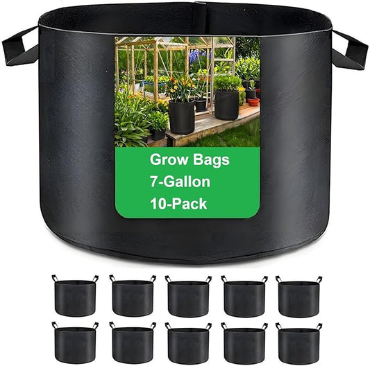 7-Gallon Grow Bags, (10 Pack) Thickened Aeration Fabric Growing Pots Planters with Handles for Planting Vegetables Plants, Black