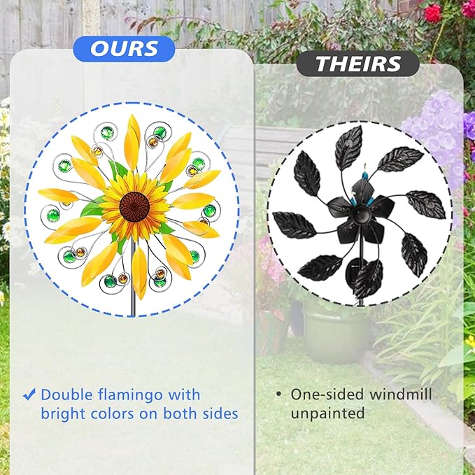 Sunflower Wind Spinner for Garden, Double Wind Sculpture Sunflower Wind Spinner for Garden Patio Yard Decor