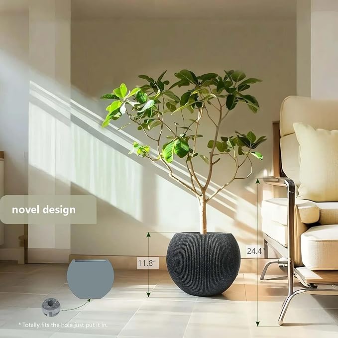 11.8 H x 14.5" Dia (8.9" Pot Opening) Plastic Round Black Planters for Outdoor Plants, Resin Flower Pot for Indoor and Outdoor Plants, Plant Pot with Drainage Holes and Plug for Home Patio Garden