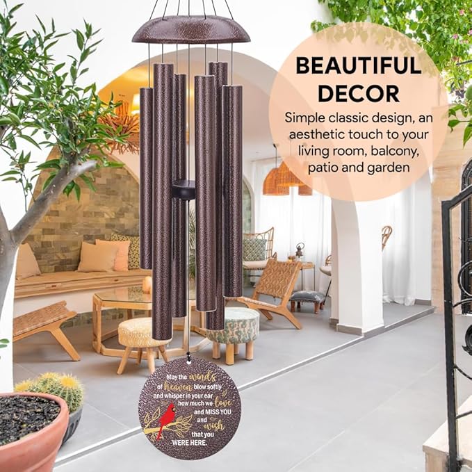 Personalized Memorial Wind Chimes Outdoor, Cardinal Wund Chimes for Loss of Loved One, 36Inch Custom Sympathy Wind Chimes Deep Tone, Condolences Gifts for Funeral (Produced in USA)