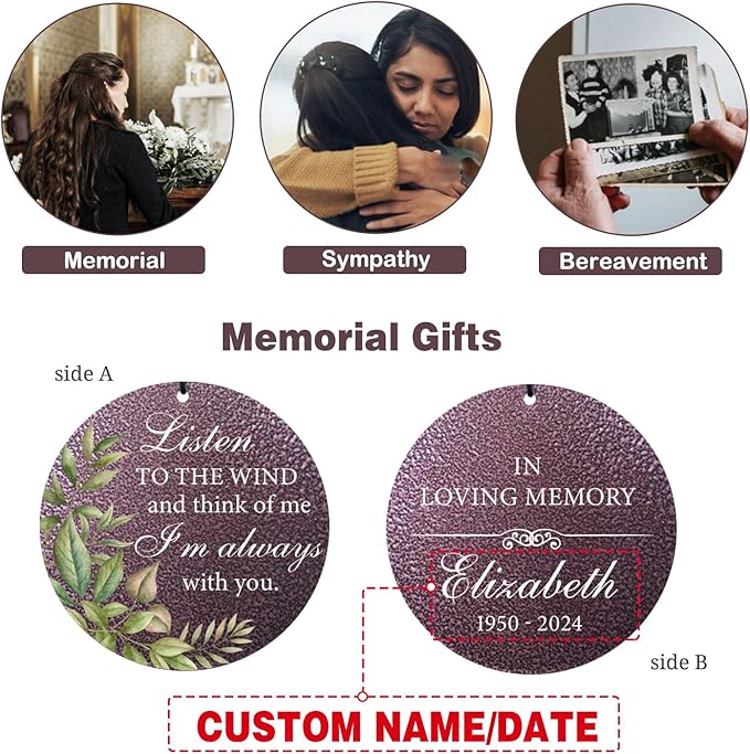 ASTARIN Personalized Memorial Wind Chime for Loss of Loved One 30/36/42 inch, Sympathy Deep Tone Wind Chimes for Mom Dad/Mother Father, Remembrance Gifts for Grief Condolence Funeral, Bereavement 18