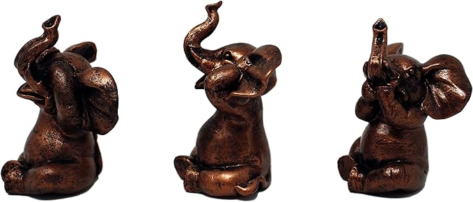 Nature's Mark 3 Baby Elephants See No Evil Hear No Evil Resin Statue Figurine Home Decorative Accent Decor