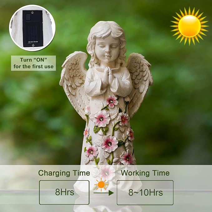 Nacome Garden Outdoor Statues Angel with Succulent and 7 LED Lights – Lawn Decor for Patio, Balcony, Yard Ornament - Chrismtas Gifts for Mom Grandma