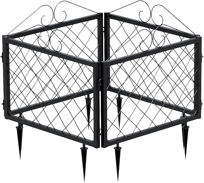 Zhongma Decorative Metal Garden Fence, Pack of 4pcs, Total 26" H x 97.5" L