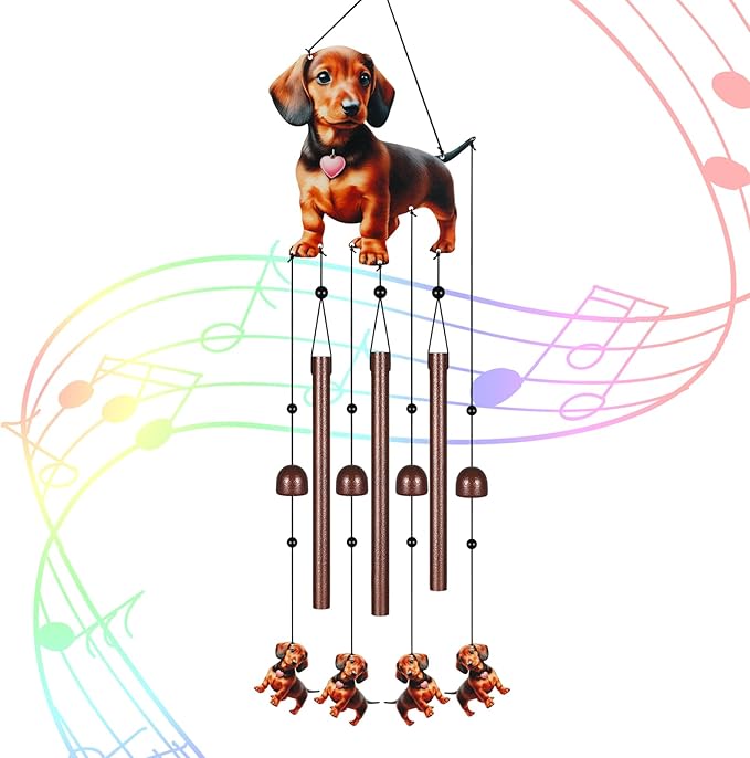 Metal Colorful Dachshund Wind Chimes for Outside to Create a Zen Atmosphere Suitable for Outdoor Garden Patio Home Decor,Melodious Melodic Tones Suitable as A Birthday for Women Mom