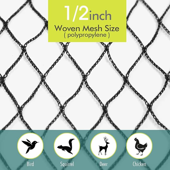 Bird Netting for Garden, Fetanten 50 x 50 FT Netting for Garden Protection Vegetables Fruit Trees Blueberry from Birds Deer Poultry, Heavy Duty Woven Mesh Net Animal Fencing with Ties and Staples