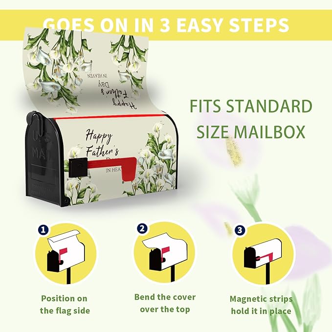 Happy Fathers Day in Heaven Mailbox Cover Standard Size Calla Lily Floral Magnetic Mailbox Covers Family Dad Daddy Remembrance Mail Post Letter Box Cover for Holiday 21x18 Inch
