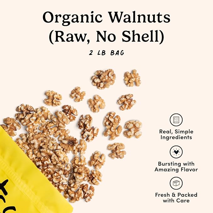 Nuts.com – Organic Walnuts (Raw, No Shell) – Healthy Snack for Adults & Kids, Nutty & Slightly Sweet Flavor, Good Source of Protein & Fiber – Vegan, Raw, Gluten-Free & Kosher Pareve – 2 Pound Bag