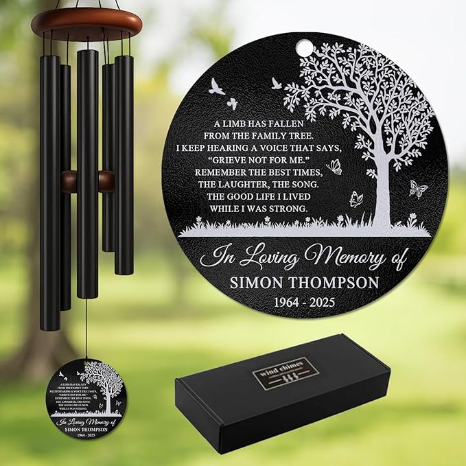 Personalized Family Tree Memorial Wind Chimes for Outdoors – Custom Name & Years Remembrance Gift – Memory Chimes – Sympathy Gifts for Loss & Loved One Passed Away Gifts – Outdoor Tribute Décor