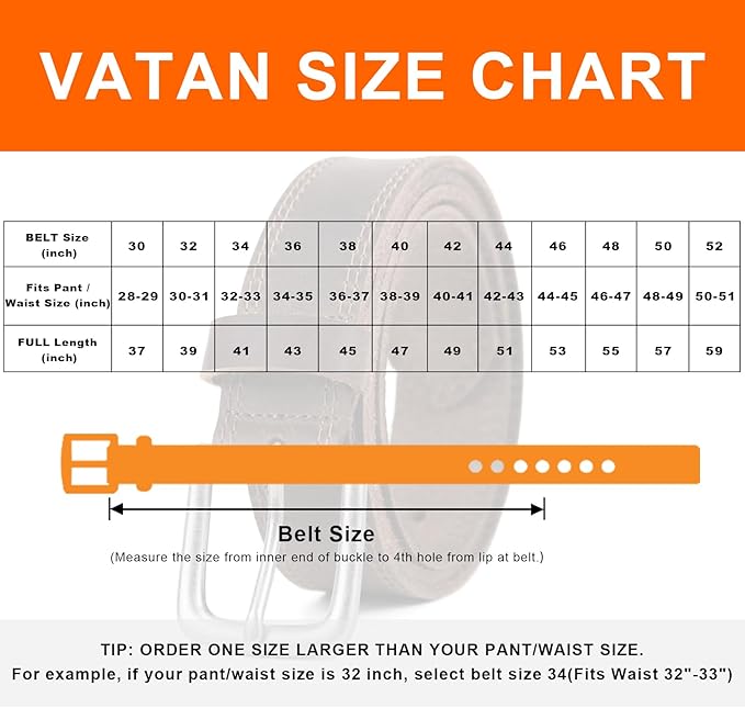 VATAN Men's Genuine Leather Casual Every Day Jeans Belts, Handmade Men Leather Belt with Gift Box