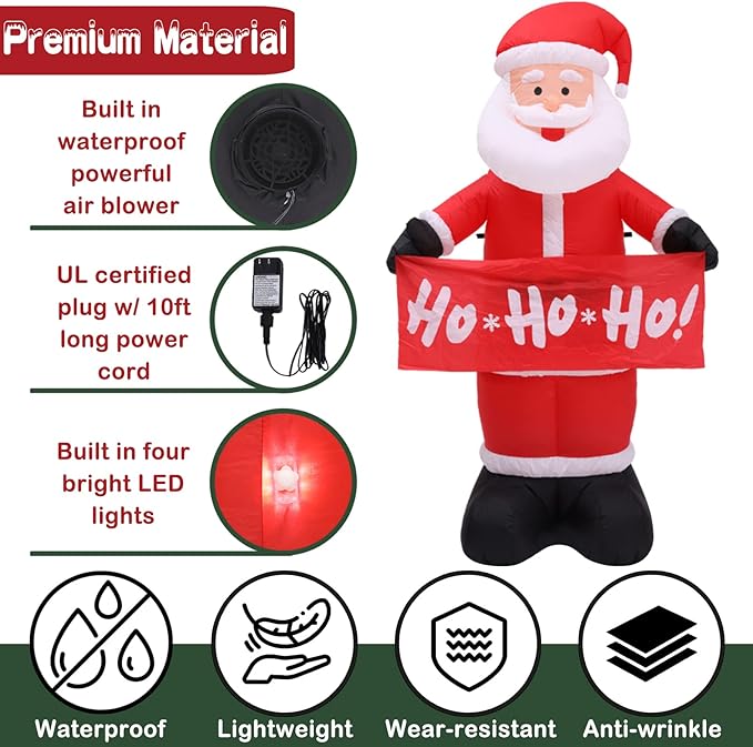 Buheco Christmas Inflatables Outdoor Decorations, 7FT Tall Inflatable Santa Claus Giant Blow Up Xmas Yard Decor with LED Lights for Indoor Holiday Vacation Party Outside Lawn Garden