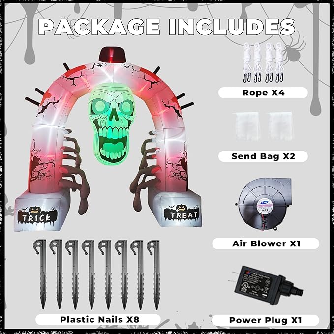DILANSHOP 12FT Halloween Inflatable Arched Door Giant Scary Skeleton with Built in LED Lights, Spooky Outdoor Decoration for Front Yard Lawn Garden - Halloween Party Holiday Blow Up Decor