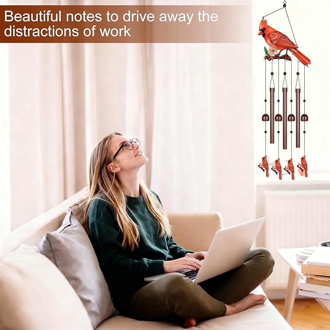 Metal Colorful Cardinal Wind Chimes for Outside to Create a Zen Atmosphere Suitable for Outdoor Garden Patio Home Decor,Melodious Melodic Tones Suitable as A Birthday for Women Mom