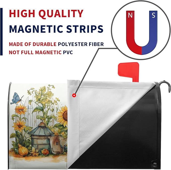 Summer Sunflower Mailbox Covers Magnetic Standard Size Yellow Sunflowers Floral Mailbox Post Cover Magnetic Waterproof Decor Rustic Flowers Mailbox Wraps for Garden Yard 21 * 18 Inch