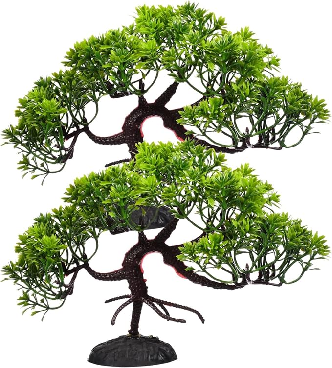 POPETPOP 2 Pcs Fish Tank Bonsai Ornament - Aquarium Landscaping Aquatic Plants, Plastic Bonsai Fish Tank Pine Tree for Aquarium Decor