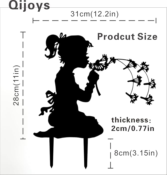 Dancing with Dandelions Garden Fairy - 9-Piece Metal Garden Statue Deals for Outdoor, Yard & Lawn - Whimsical Iron Fairy Sculptures Set (11.8 Inch) (Two Dandelion Girls)