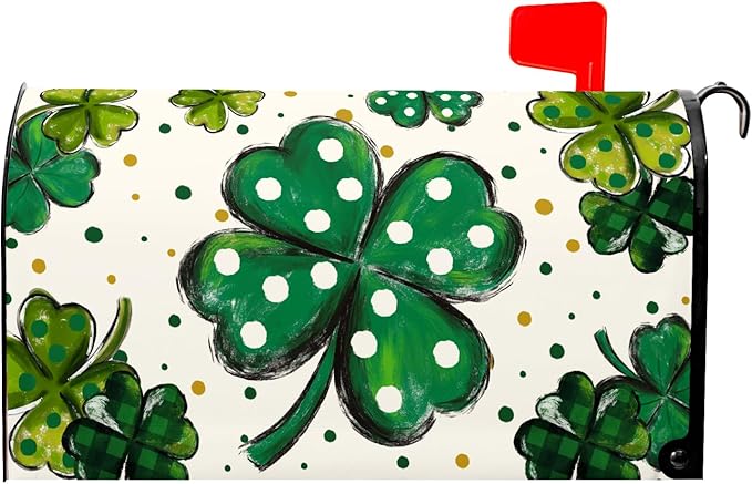 St. Patrick's Day Mailbox Covers Magnetic Standard Size 21 X 25.5 Inch Green Shamrock Magnetic Mailbox Cover St Patricks Day Mailbox Wraps Post Box Cover Decoration Outdoor Garden Home Yard