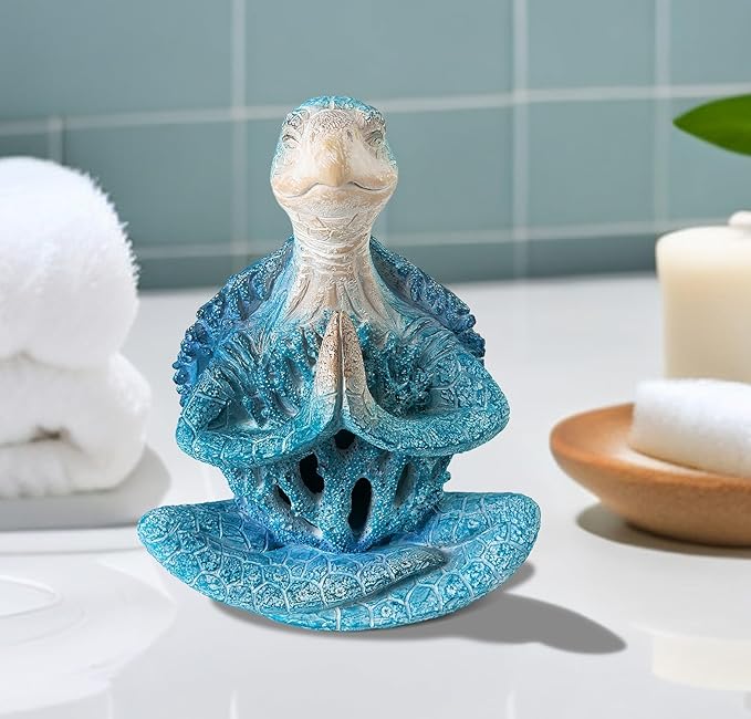 VVGIFTS Coral Reef Sea Turtle Meditation Yoga Decor, Garden Figurine Sea Turtle Meditating Coastal Beach Decorations, Zen Yoga Resin Statue for Home Office Decorations (Prayer)