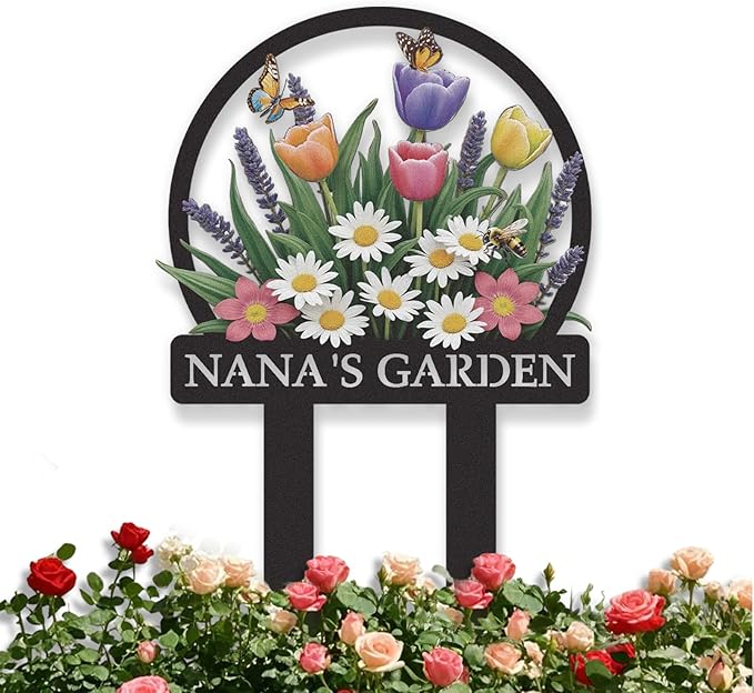 Personalized Garden Signs, Colorful Flowers Garden Decor for Outside, Decorative Yard Stakes, Metal Yard Art, Patio Decor, Custom Last Name Sign, Lawn Art, Gardening Gifts Color01