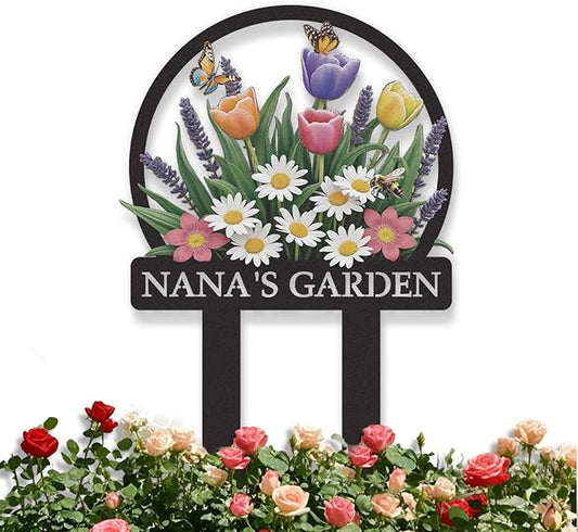 Personalized Garden Signs, Colorful Flowers Garden Decor for Outside, Decorative Yard Stakes, Metal Yard Art, Patio Decor, Custom Last Name Sign, Lawn Art, Gardening Gifts Color01