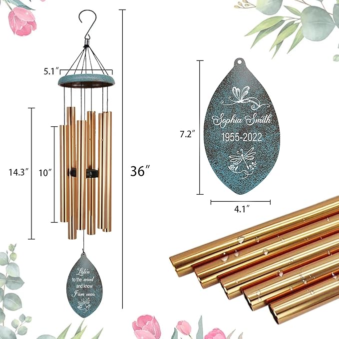 ASTARIN Personalized Name 35" Memorial Wind Chimes for Outside, Metal Sympathy Gifts for Loss of Mother Father Loved One, Bereavement Wind Chime in Memory Gift, Decor Outdoor Garden Patio