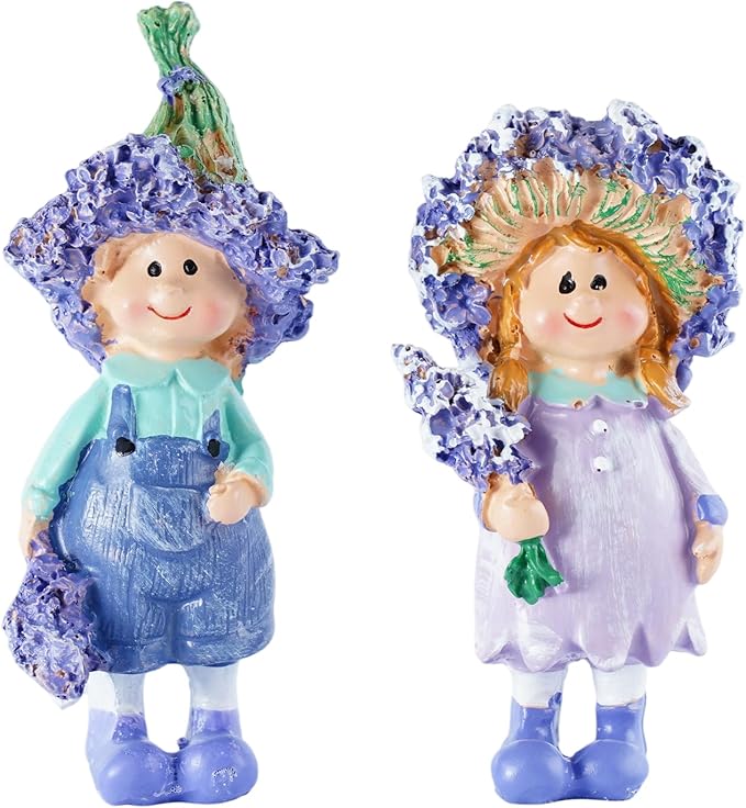 2 - Piece Set of Lavender Garden Decorative Character Statues, Ideal for Outdoor Patio, Lawn, Garden & Indoor Home Decor, for Parents, Friends and Housewarming