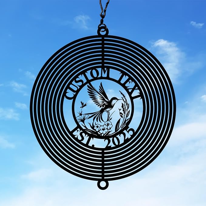 Personalized Hummingbird Metal Wind Spinners, Custom Family Name Garden Wind Spinners, Hanging Outdoor Decor, Yard Art, Hanging Wind Spinner for Indoor Lawn Patio Porch, Housewarming Gift Color06