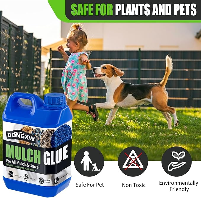 Mulch Glue for Landscaping 1.25 Gallon, Long-Lasting Rock Glue Gravel Binder, Strong Rubber Mulch Stabilizer Landscape Mulch Anchor for Pea Gravel, Max Concentrated Stones Lock Adhesive