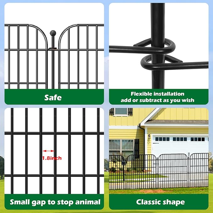 Decorative Garden Fence, 5 Panels 32 in(H) X 11.8 ft(L) Rustproof Metal Wire No Dig Dog Fence Outdoor for Yard, Temporary Tall Garden Fence Animal Barrier Decor for Yard & Patio