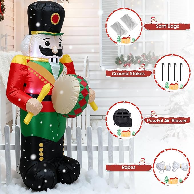 TRMESIA 4FT Christmas Inflatable Nutcracker Indoor Outdoor Decoration, LED Light Garden Yard Lawn Xmas Blow up Decor, Easy Storage for Stress Free Christmas Outdoor Blow up Decorating