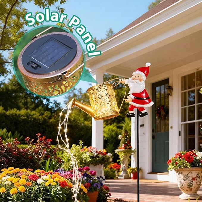 Christmas Solar Kettle Light, 2026 New Garden Lawn Decorative Light, Outdoor Hanging Solar Powered Santa Claus Watering Can with LED for Lawn Decorations (White)