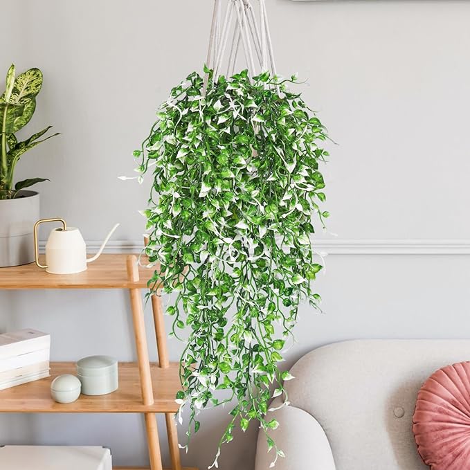 RECUTMS 4PCS Artificial Hanging Plants 33Inch Fake Wall Plant Faux Eucalyptus Leaves Ivy Swag UV Resistant Greenery for Indoor Outdoor Home Office Garden Wedding Patio Spring Easter Party Decor(White)