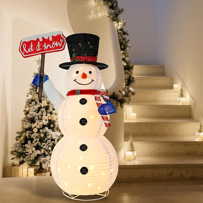 Christmas Snowman Outdoor Decoration, 5.2FT Warm White Snowman Lighted Christmas Candy Cane Sign, Light Up Indoor/Outdoor Decoration for Xmas Holiday Yard, Garden, Lawns, Porch