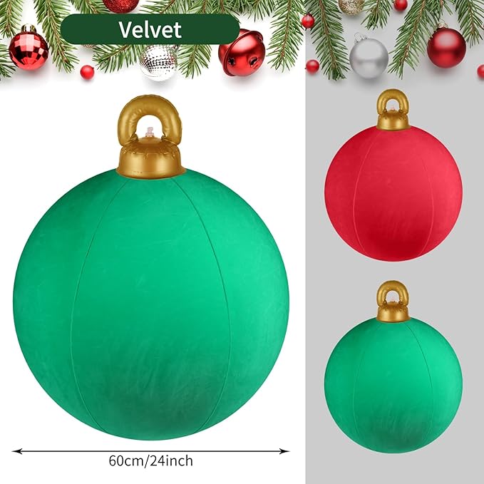 [Velvet] Inflatable Ornaments Balls Outdoor 2Pcs - 24 Inch Large Inflatable Christmas Ornaments, Reusable Blow Up Christmas Ornaments, Inflatable Christmas Balls Decorations for Yard | Tree | Indoor