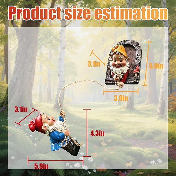 Climbing Gnome Tree Face Outdoor Decor,Adorable Elf Fairy Door Statue, Whimsical Garden Gnomes Decorations for Yard and Patio Art