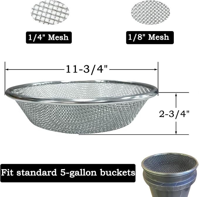 2Pcs Soil Sifter for Gardening Rock Sifter for 5gallon Bucket Dirt Sifter Garden Compost Sifter（1/4" Mesh & 1/8" Mesh）