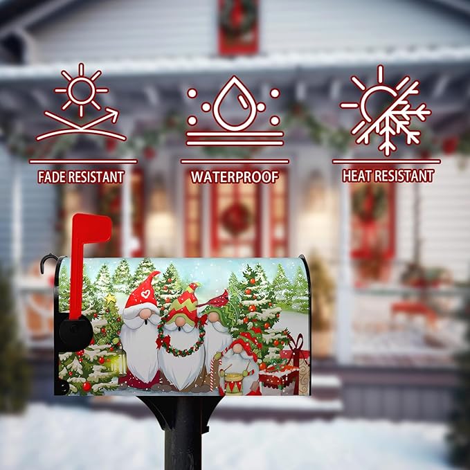 Winter Gnome Mailbox Covers Magnetic Standard Size Mail Box Post Cover Snowman Snowflake Xmas Mailbox Wraps Gift Holiday Waterproof 21 X18 Inch