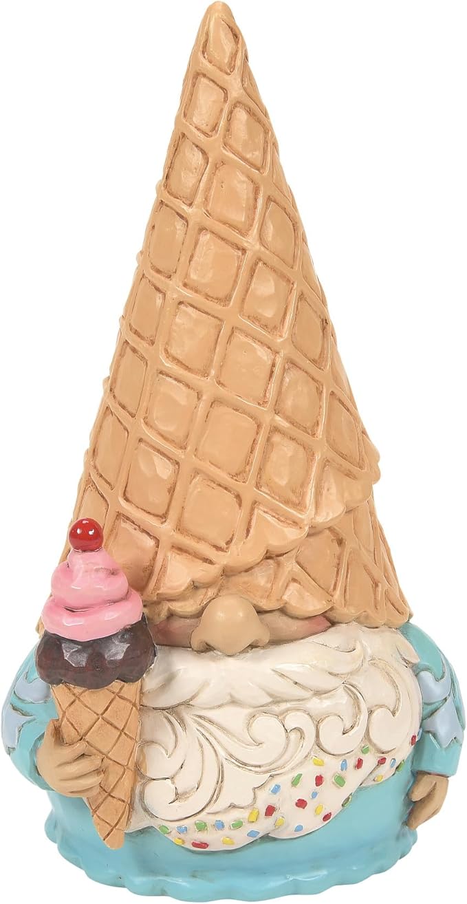 Enesco Jim Shore Heartwood Creek Ice Cream Soft Serve Gnome Figurine- Stone Resin Hand Painted Crafted Collectible Decorative Gnomes Figurines Summer Home Decor Statue, 6.3 Inch