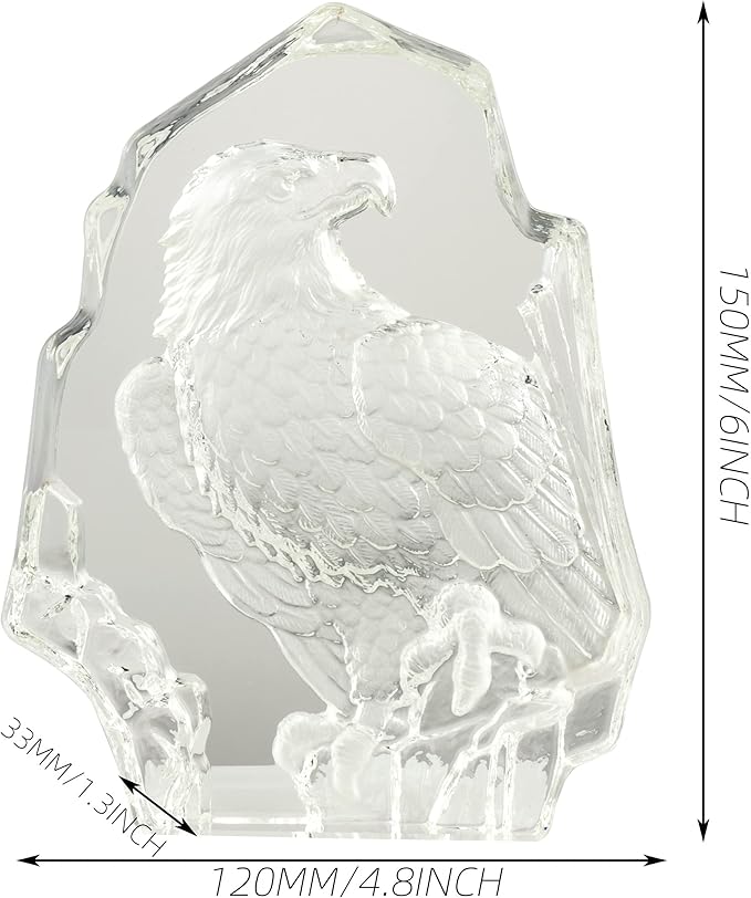 Modaier Exquisite Crystal Eagle Statue Figurine, Gift Glass Animal Decor, Collectible Sculpture for Office, Home and Garden
