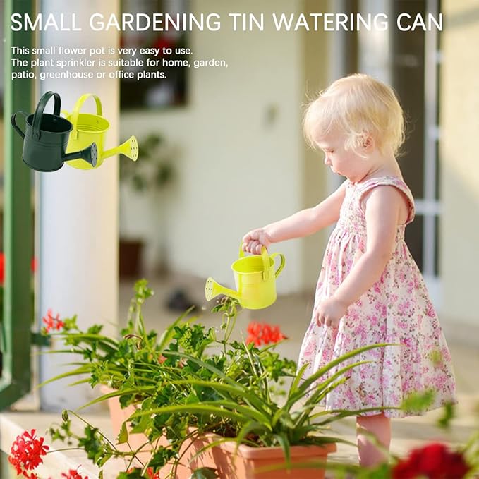 2Pcs Mini Sprinkler Bucket Kids Gardening Water Pot Metal Watering Can for Outdoor and Indoor House Plants, Dark Green/Light Green Cute Watering Can